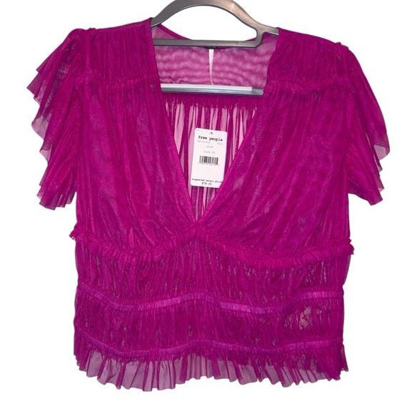 Free People Tops - Free people NEW XL sheer v-neck cropped silhouette.